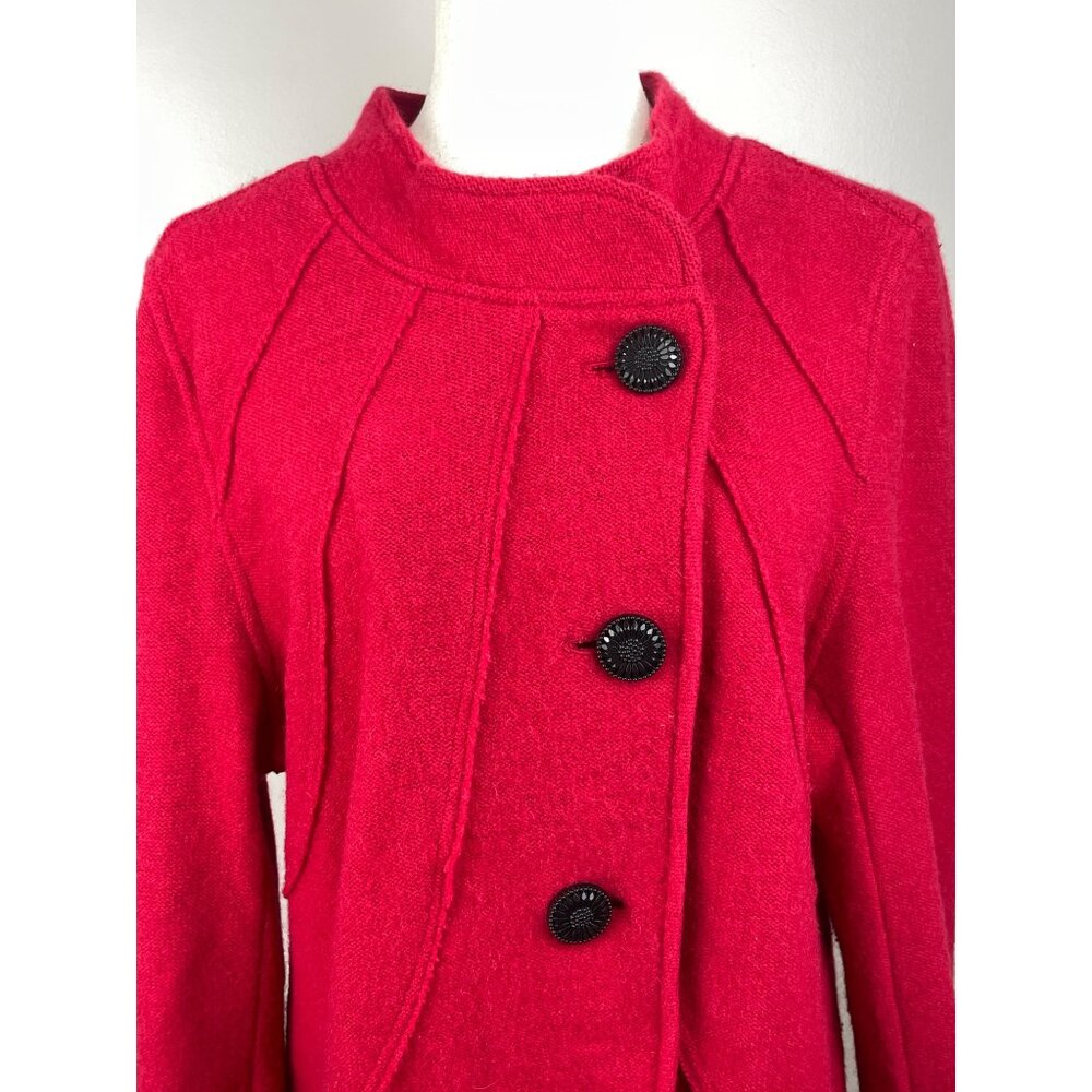 JM Collection Red Wool Cardigan Sweater Womens XL Button Up Mandarin Collar - Picture 3 of 6